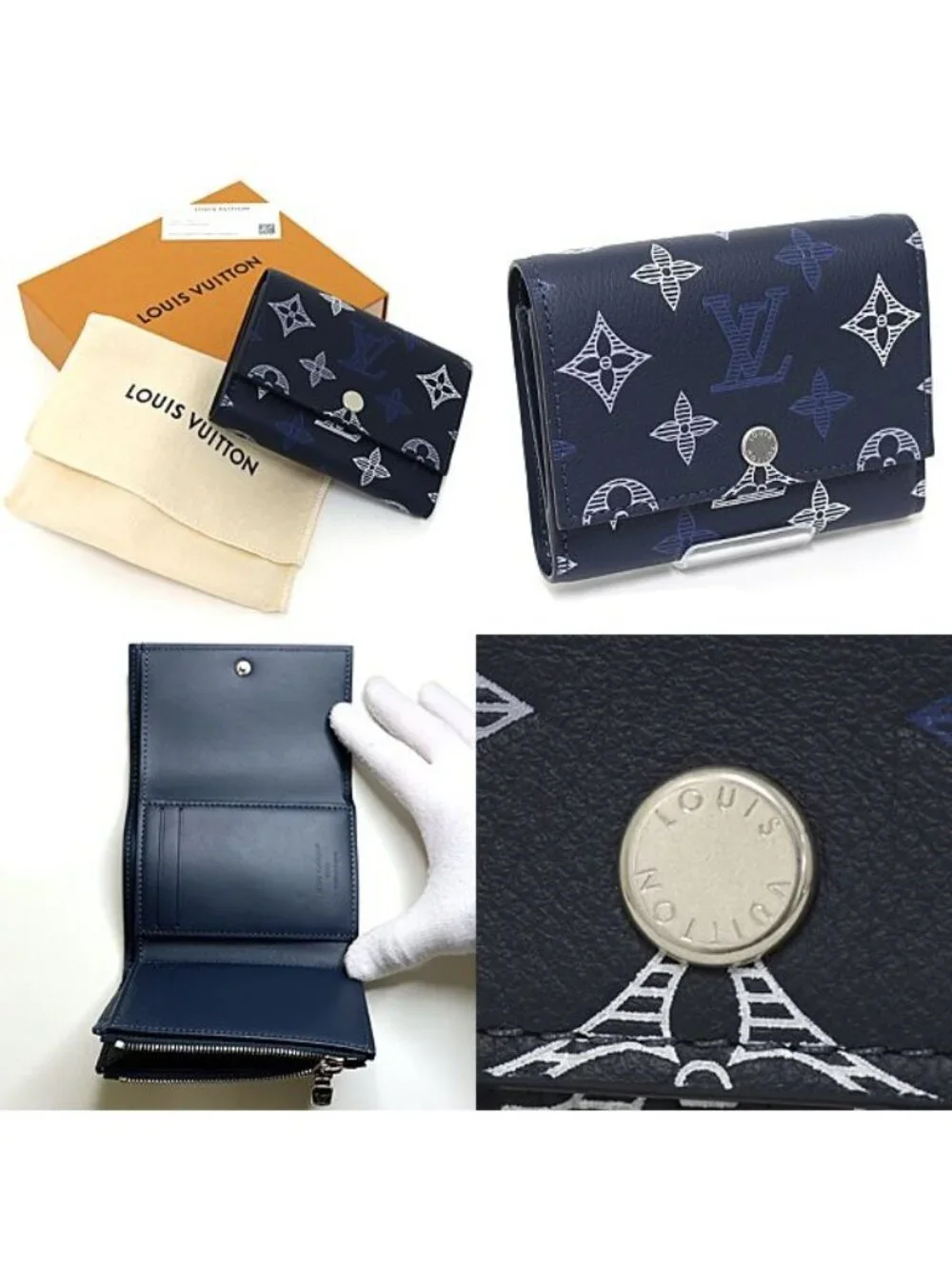 Louis Vuitton Victor Wallet Trifold Monogram Shadow Navy Blue